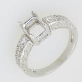 Sterling Silver Semi Mount Ring Setting Emerald OCT 8x6mm Art Deco Style - Syzjewelry